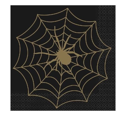 Unique Party Spinnennetz-Servietten, schwarz-gold, 33 x 33 cm | 16 Stück