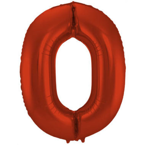 Folat Folienballon Zahl 0, Rot Metallic Matt | 86 cm