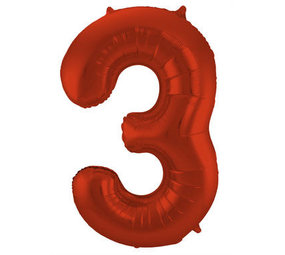 Folat Folie ballon cijfer 3 Rood Metallic Mat | 86cm Folat Folie ballon cijfer 3 Rood Metallic Mat | 86cm
