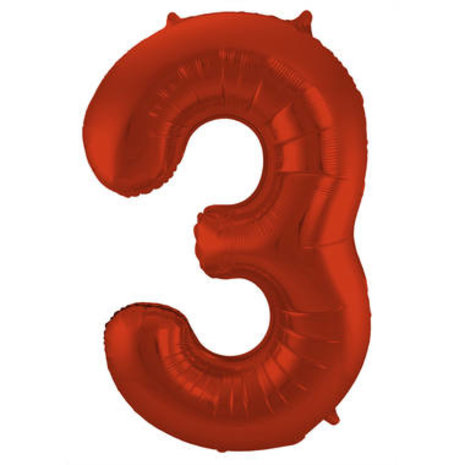 Folat Foil Balloon Number 3 Red Metallic Matte | 86cm