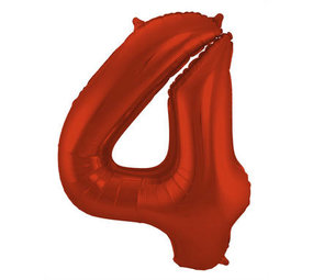 Folat Folie ballon cijfer 4 Rood Metallic Mat | 86cm Folat Folie ballon cijfer 4 Rood Metallic Mat | 86cm