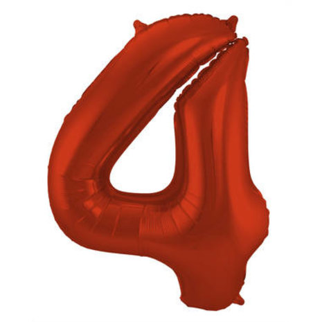 Folat Foil Balloon Number 4 Red Metallic Matte | 86cm