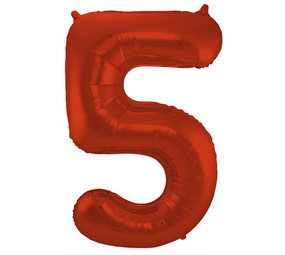 Folat Folie ballon cijfer 5 Rood Metallic Mat | 86cm Folat Folie ballon cijfer 5 Rood Metallic Mat | 86cm