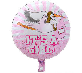 Folat Heliumballon „Es ist ein Mädchen, Storch“, 45 cm | pro Stück
