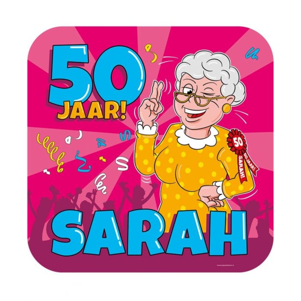 Paper Dreams Sarah Cartoon 50 jaar Deurbord 50cm | per stuk Paper Dreams Sarah Cartoon 50 jaar Deurbord 50cm | per stuk