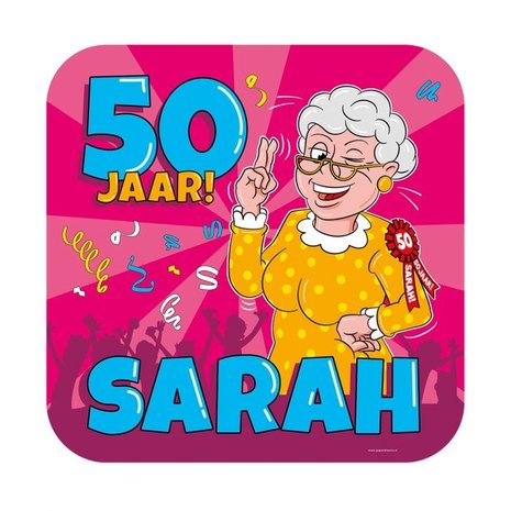 Paper Dreams Sarah Cartoon 50 jaar Deurbord 50cm | per stuk Paper Dreams Sarah Cartoon 50 jaar Deurbord 50cm | per stuk