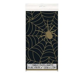 Unique Party Tafelkleed Spinnenweb Zwart-Goud 137x213cm | per stuk Unique Party Tafelkleed Spinnenweb Zwart-Goud 137x213cm | per stuk