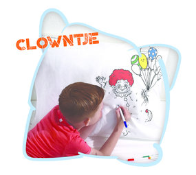 Happy Pillow Happy Pillow Kussensloop DIY Clowntje 69x58cm | per stuk Happy Pillow Happy Pillow Kussensloop DIY Clowntje 69x58cm | per stuk