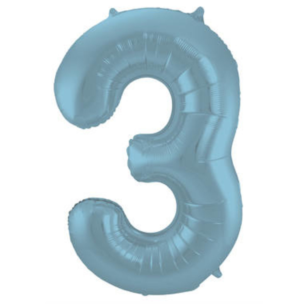 Folat Folienballon Zahl 3, mattes Pastellblau | 86 cm