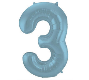 Folat Folienballon Zahl 3, mattes Pastellblau | 86 cm