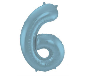 Folat Folienballon Zahl 6, mattes Pastellblau | 86 cm