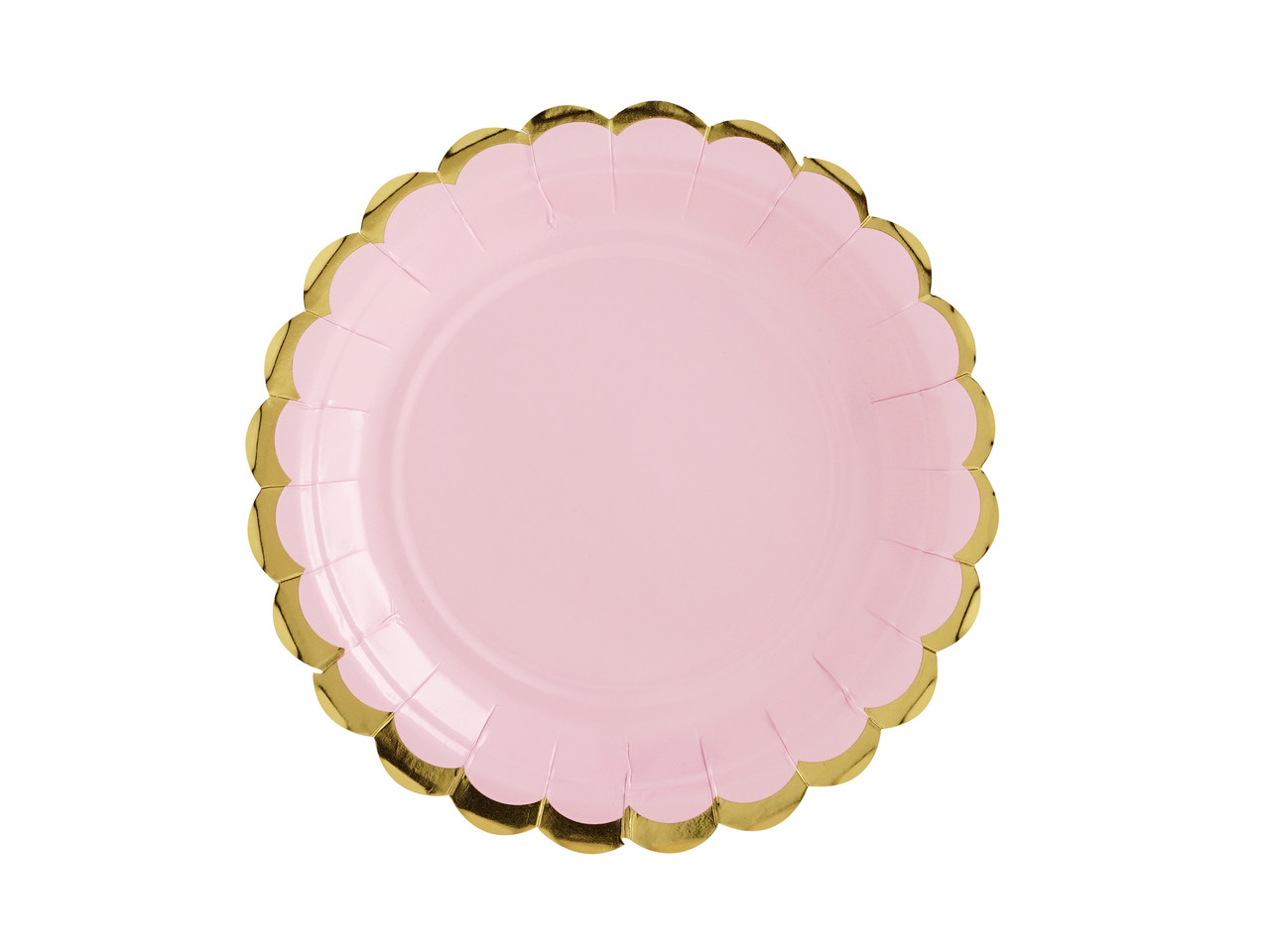 Partydeco Assiette rose pâle à bord festonné doré | 6 pièces