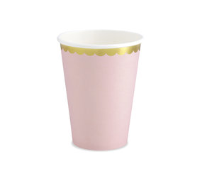 Partydeco Light pink mug with gold scalloped rim | 6 pieces