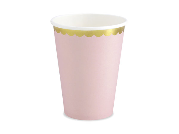 Partydeco Light pink mug with gold scalloped rim | 6 pieces