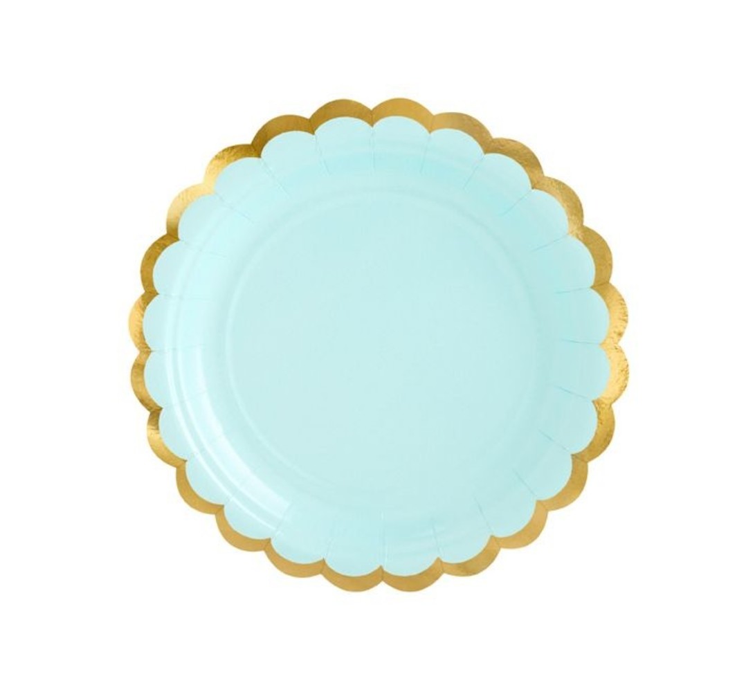 Partydeco Mint green plate with gold scalloped edge 18cm | 6 pieces
