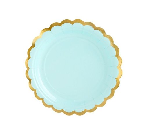 Partydeco Assiette vert menthe à bord festonné doré 18 cm | 6 pièces