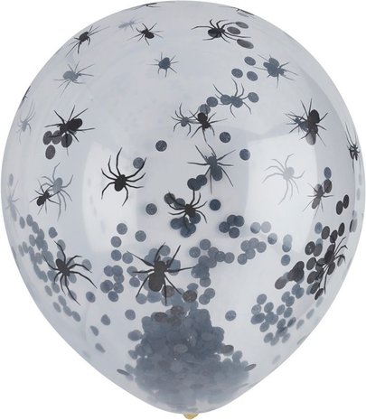 Hootyballoo Ballons avec araignées et confettis noirs 33 cm | 5 pièces