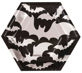 Unique Party Fledermaus-Platten, schwarz-silber, 18 cm | 8 Stück