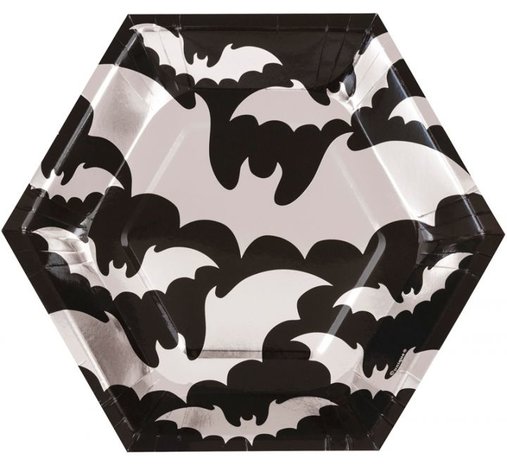 Unique Party Bat Plates black-silver 18cm | 8 pieces
