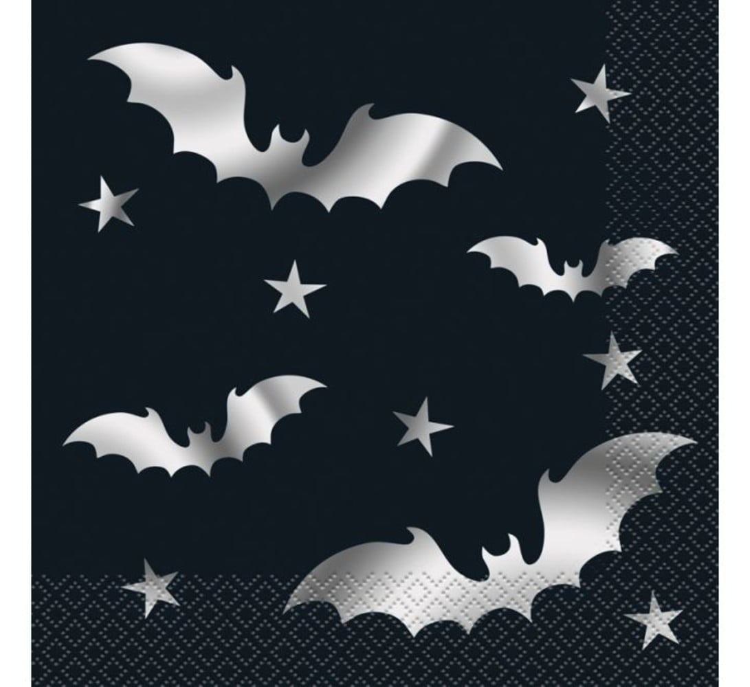 Unique Party Serviettes chauve-souris noir et argent 33 x 33 cm | 20 pièces