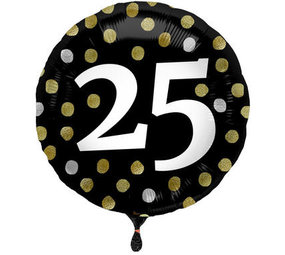 Folat Helium Ballon Zwart/Goud 25 jaar 45cm | per stuk