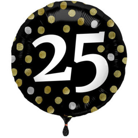 Folat Heliumballon Schwarz/Gold 25 Jahre 45 cm | pro Stück