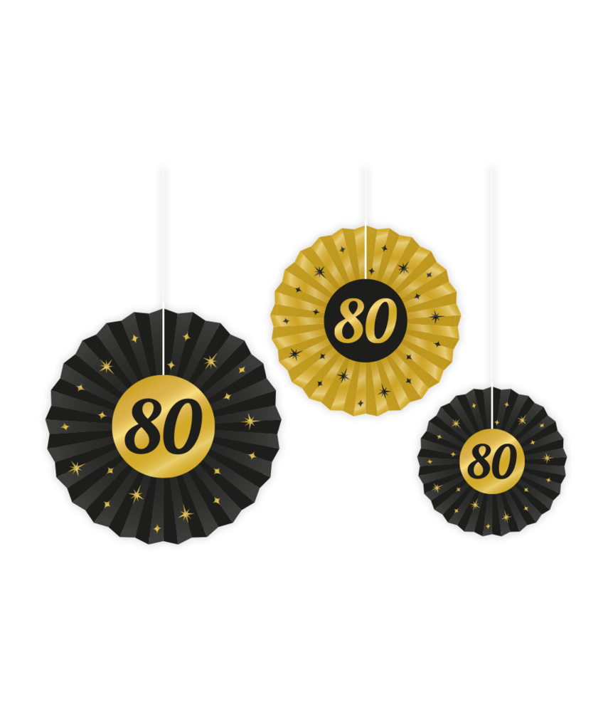 Paper Dreams Papieren Waaiers 80 jaar Classy | 3 stuks Paper Dreams Papieren Waaiers 80 jaar Classy | 3 stuks