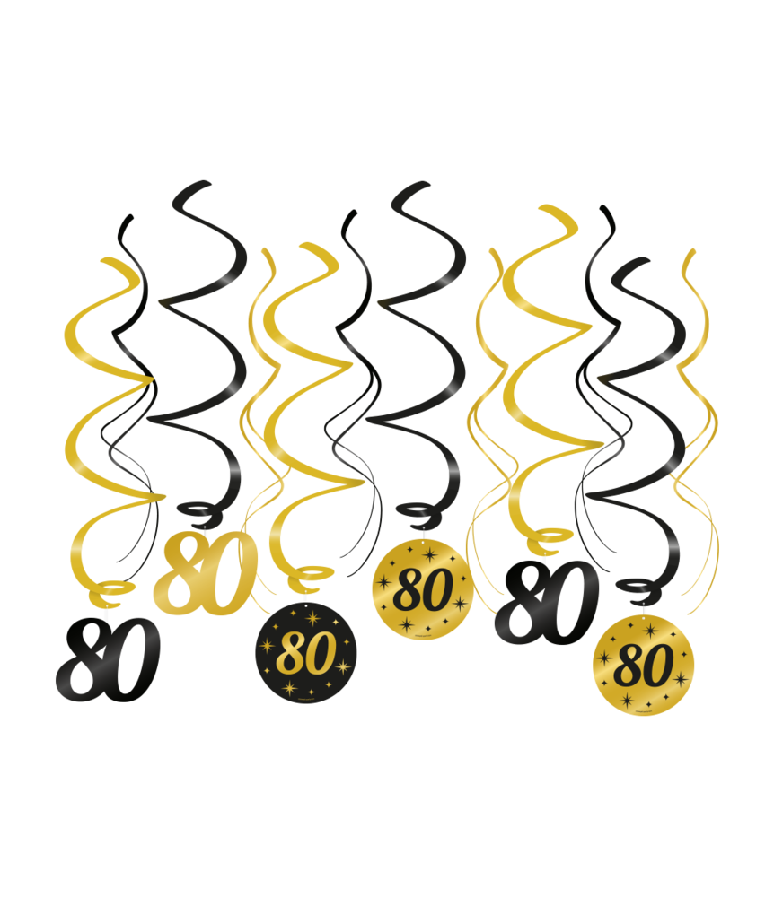 Paper Dreams Hangdecoratie Swirls 80 jaar Classy 70x14cm | 12 stuks Paper Dreams Hangdecoratie Swirls 80 jaar Classy 70x14cm | 12 stuks