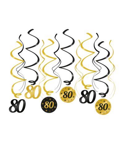 Paper Dreams Hangdecoratie Swirls 80 jaar Classy 70x14cm | 12 stuks Paper Dreams Hangdecoratie Swirls 80 jaar Classy 70x14cm | 12 stuks