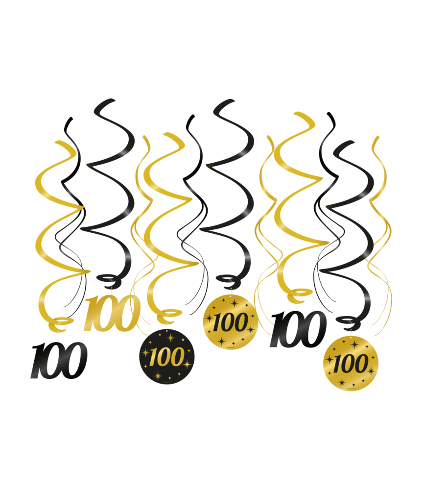 Paper Dreams Hangdecoratie Swirls 100 jaar Classy 70x14cm | 12 stuks Paper Dreams Hangdecoratie Swirls 100 jaar Classy 70x14cm | 12 stuks