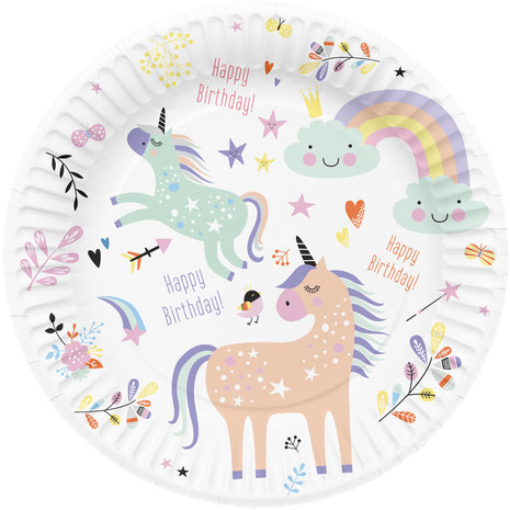 Folat Assiettes Licorne et Arc-en-ciel 23 cm | 8 pièces