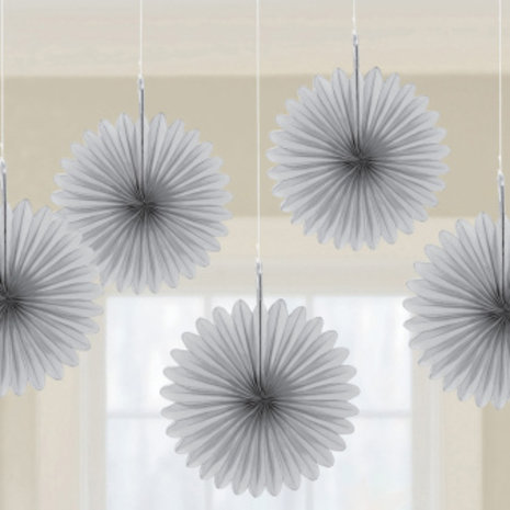 Amscan Mini-Ventilatoren silber 15 cm | 5 Stück