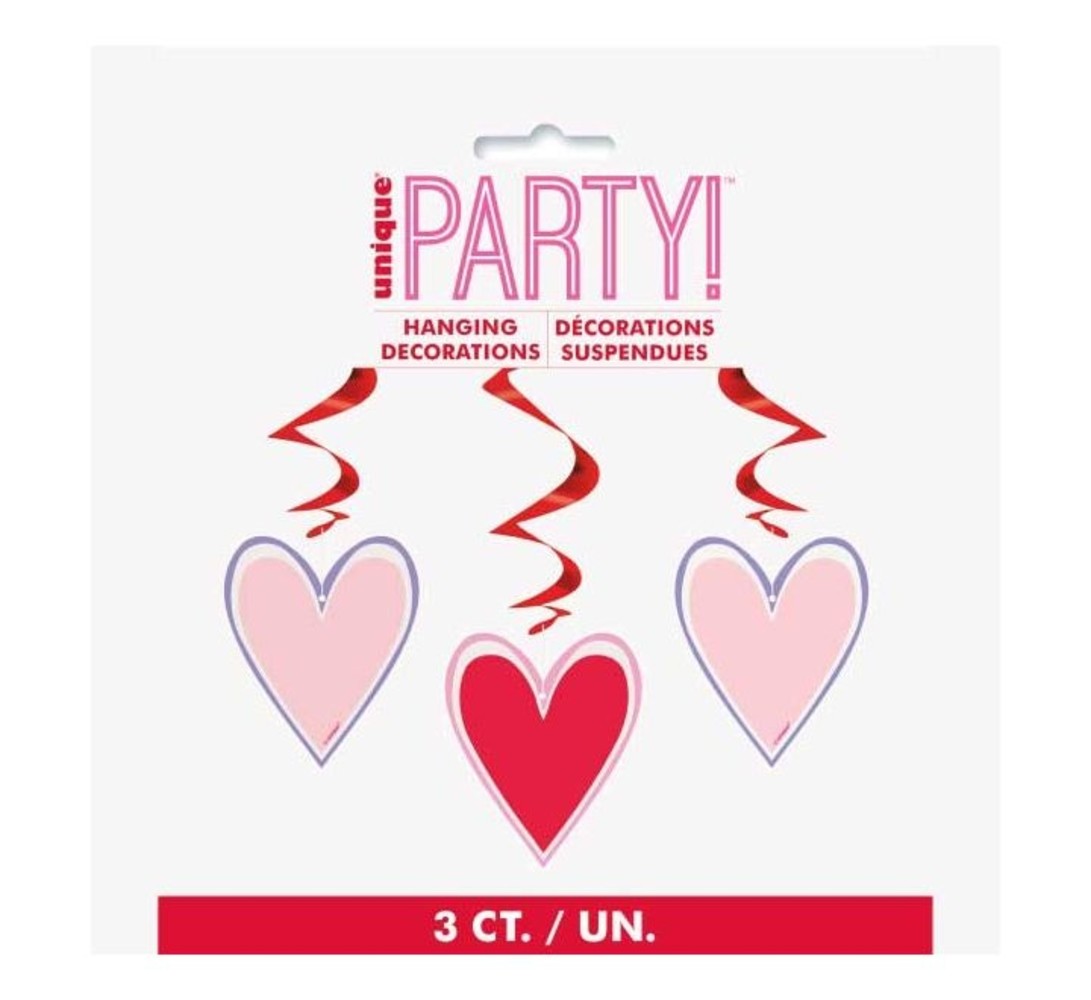 Unique Party Valentinstag-Wirbel, rot-rosa Herzen, 66 cm | 3 Stück