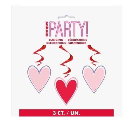 Unique Party Tourbillons de la Saint-Valentin en forme de cœurs rouges et roses 66 cm | 3 pièces