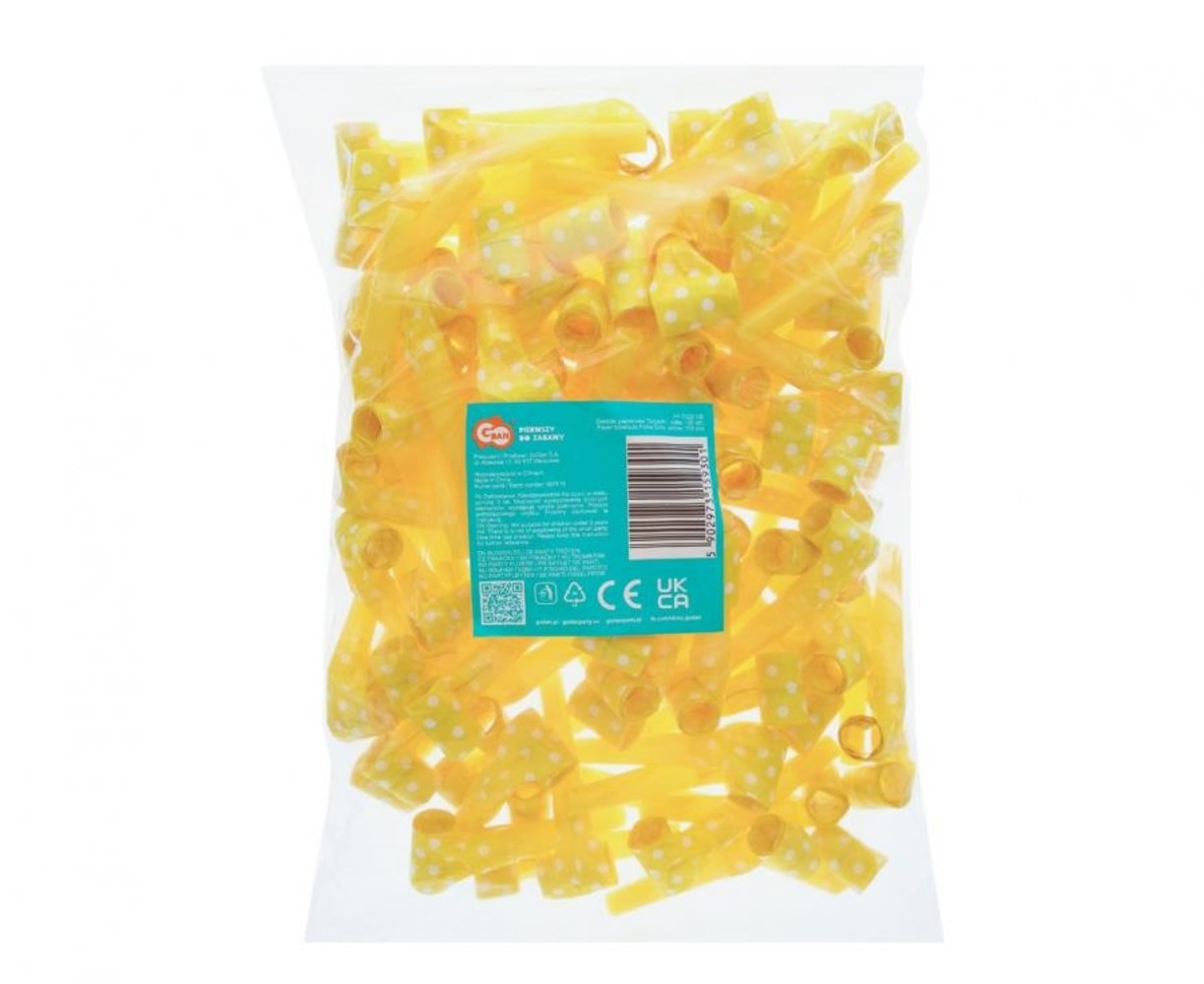 Cornes de fête jaunes à pois | 100 pièces