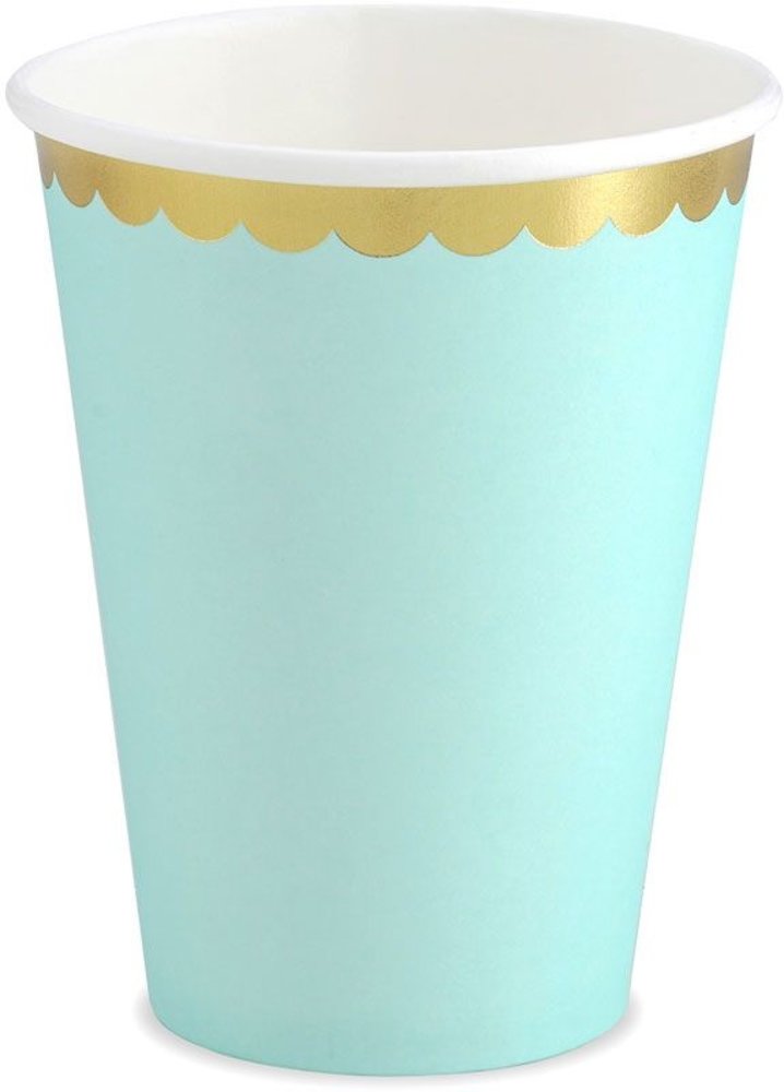 Partydeco Mint green mug with gold scalloped rim 220ml | 6 pieces