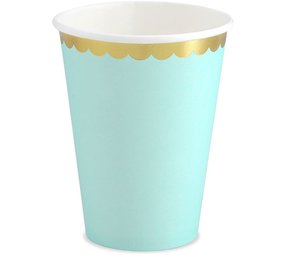 Partydeco Mug vert menthe à bord festonné doré 220 ml | 6 pièces