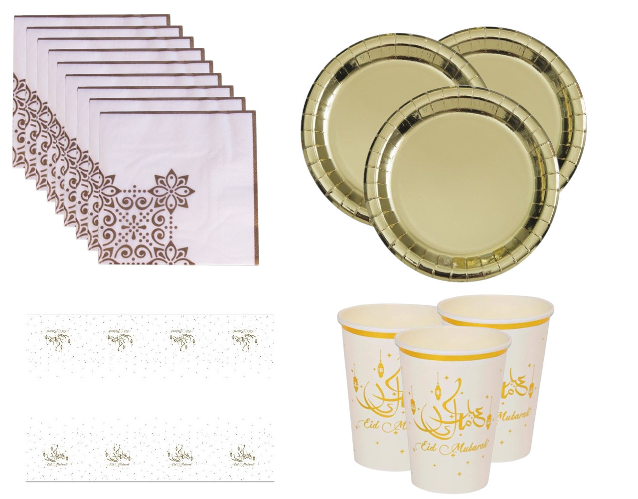 Tuf-Tuf Service de table Eid Mubarak or et blanc | 6 personnes
