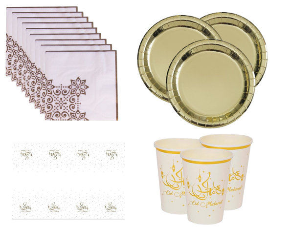 Tuf-Tuf Service de table Eid Mubarak or et blanc | 6 personnes