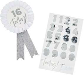 Hootyballoo Leeftijden Rozet Wit/ Zilver 10cm | per stuk Hootyballoo Leeftijden Rozet Wit/ Zilver 10cm | per stuk