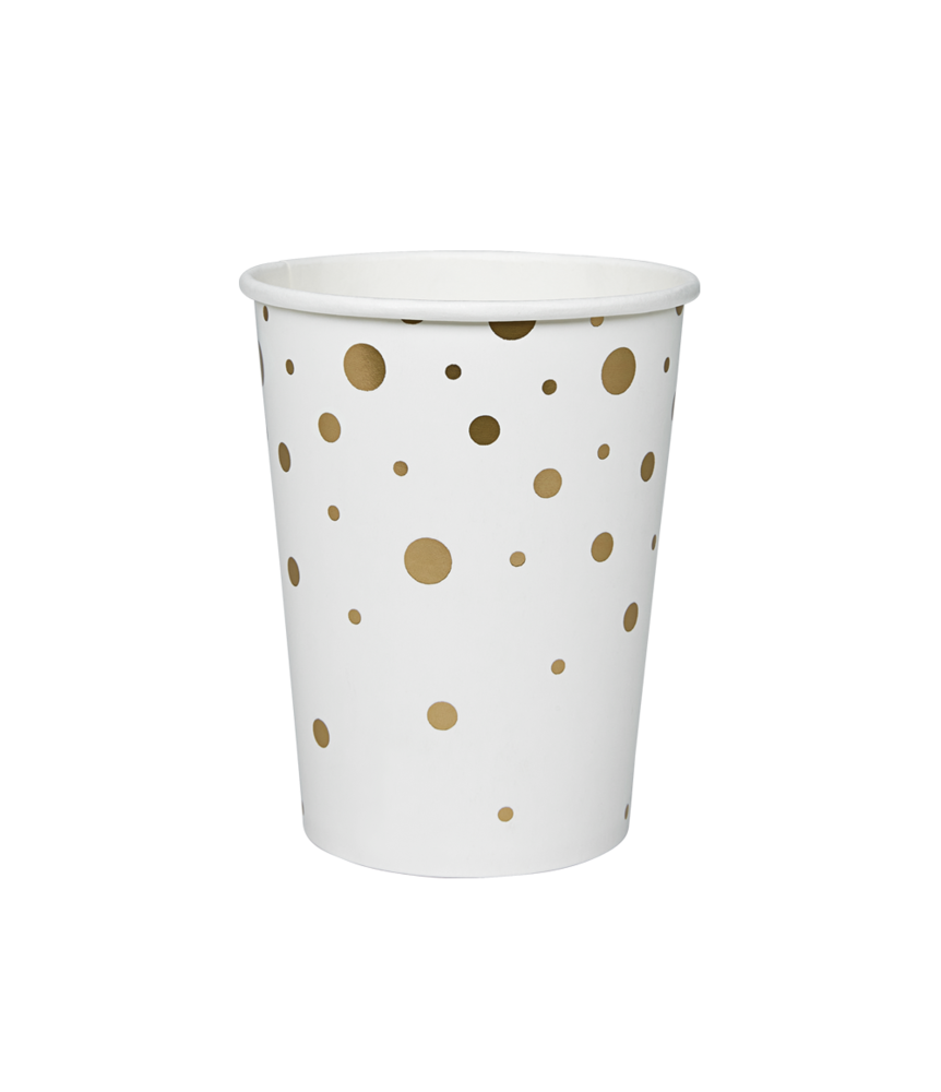 Paper Dreams Witte bekers met Gouden Stippen 210ml | 8 stuks Paper Dreams Witte bekers met Gouden Stippen 210ml | 8 stuks