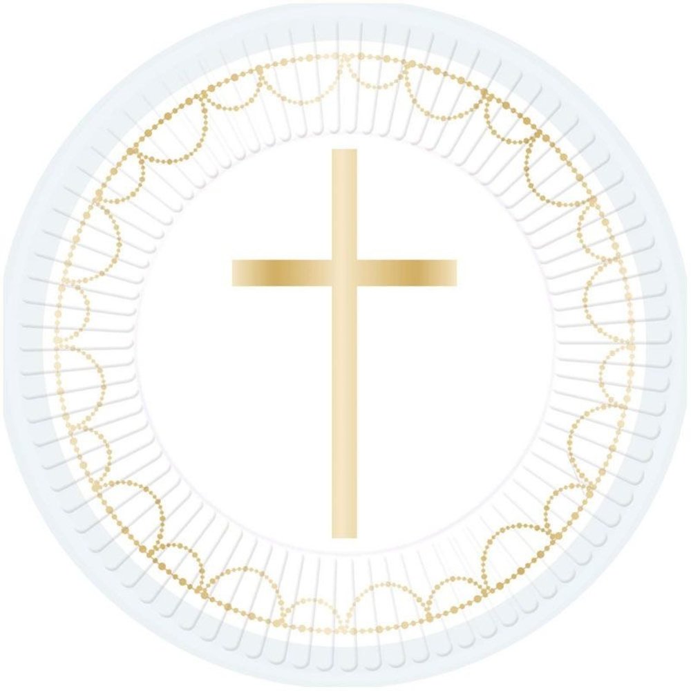 Amscan Assiettes de communion croix bleu clair 23 cm | 8 pièces