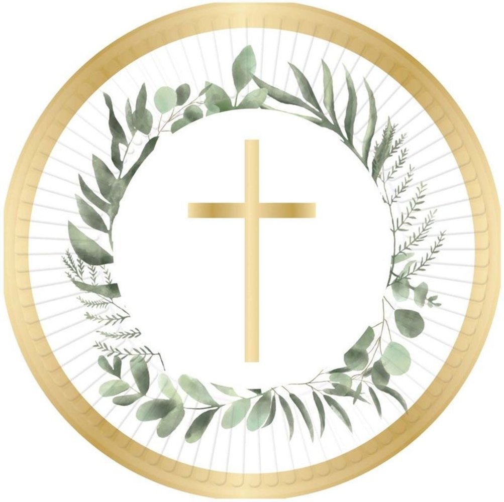 Amscan Assiettes de communion croix botanique 23 cm | 8 pièces