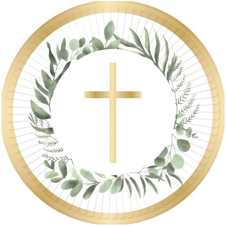 Amscan Communion Plates Cross Botanic 23cm | 8 pieces