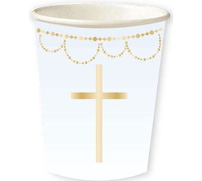 Amscan Coupes de communion croix bleu clair 237 ml | 8 pièces