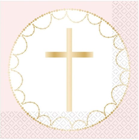 Amscan Communion Napkins Cross Light Pink 33x33cm | 16 pieces