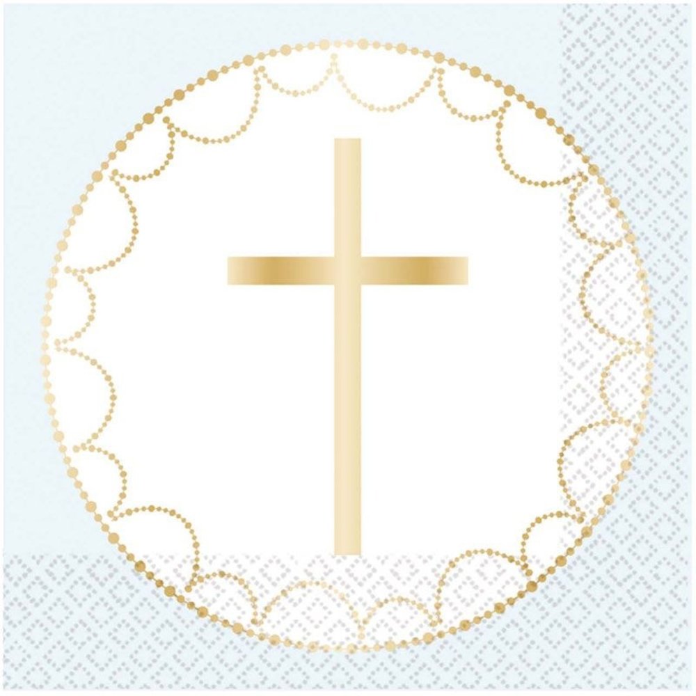 Amscan Serviettes de communion croix bleu clair 33 x 33 cm | 16 pièces