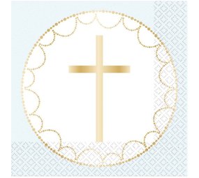 Amscan Kommunionsservietten Kreuz Hellblau 33x33cm | 16 Stück