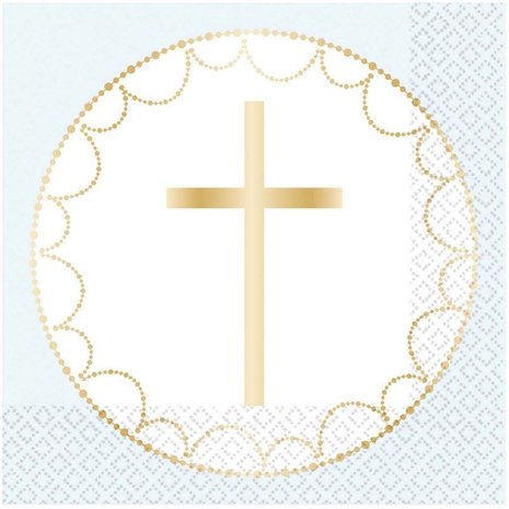 Amscan Kommunionsservietten Kreuz Hellblau 33x33cm | 16 Stück