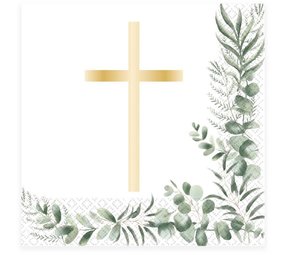 Amscan Communie Servetten Kruis Botanic 33x33cm | 16 stuks Amscan Communie Servetten Kruis Botanic 33x33cm | 16 stuks